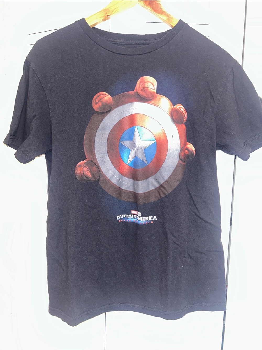 Marvel Black Tee with Red, White & Blue Captain America Shield